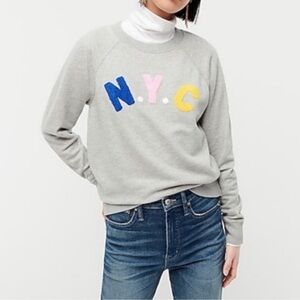 J. CREW Preppy Grey NYC Crewneck Sweatshirt Top w Puffy N.Y.C. Chest Letters